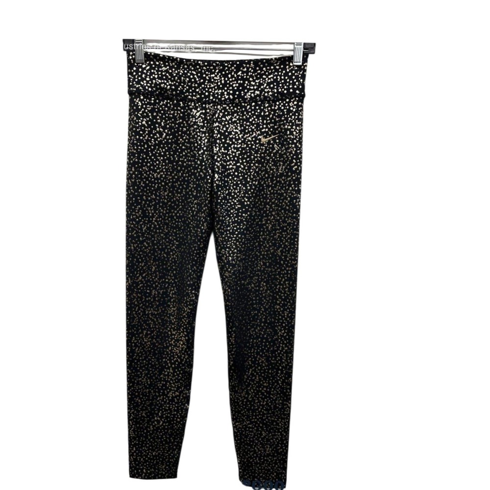 Nike One Womens XL Dri-FIT High Rise Leggings Black Gold Star Foil DQ6300-010